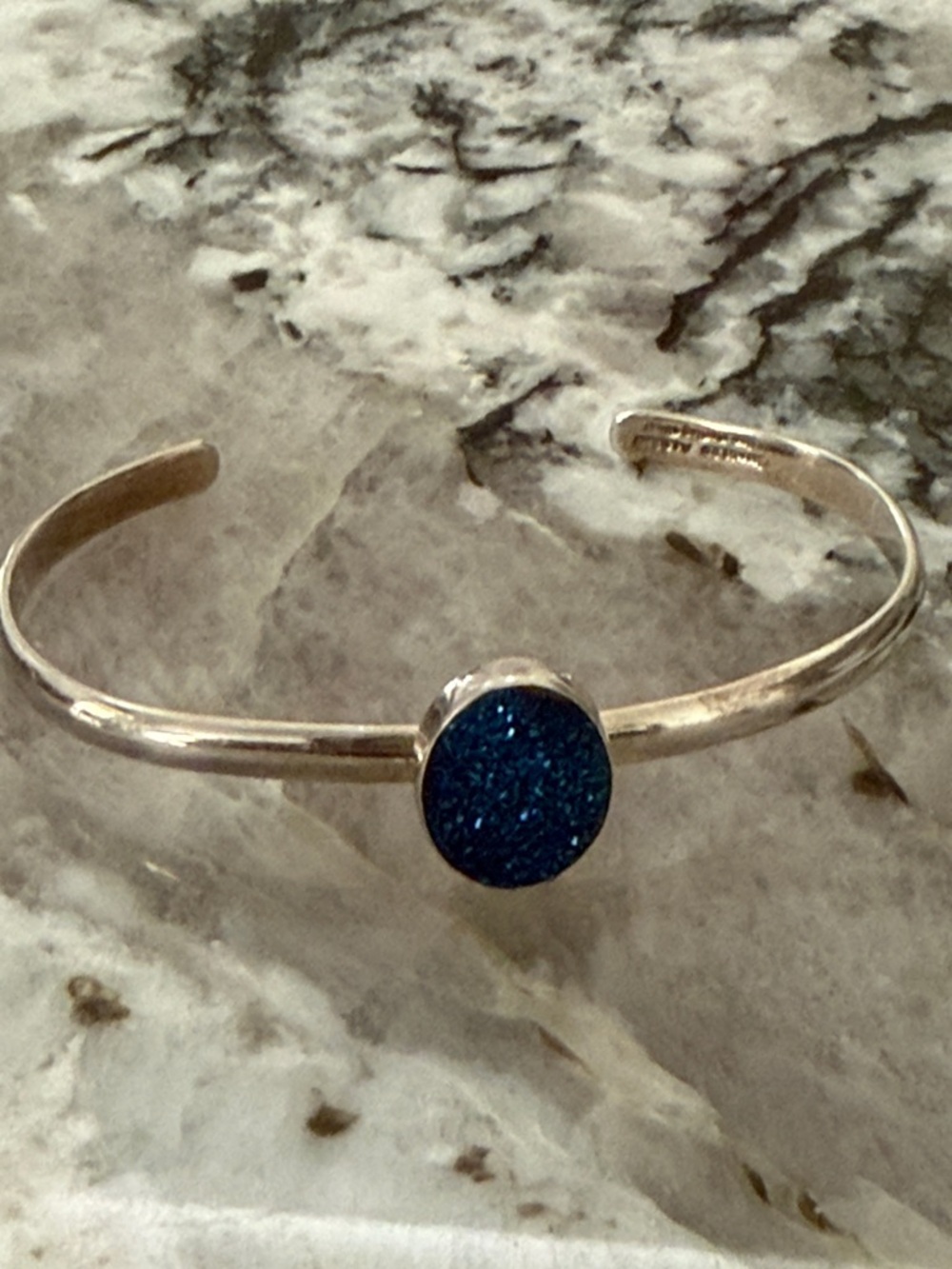 Sterling Silver Cuff Bracelet with Deep Blue Druzy Accent